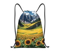Sunflower Over The Mountains and Field Title: Sac de sport léger avec cordon de serrage - Sac de sport pliable résistant à l'eau avec bandoulière réglable, idéal pour le sport, le yoga, les voyages et