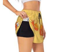 Sunflower Seeds and Foxes Short de sport double couche respirant et extensible pour femme, Noir/blanc, XXL taille courte