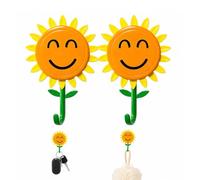 Sunflower Wall Hook, Retractable Smiley Sunflower Hook Self Adhesive (2Pcs)