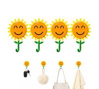 Sunflower Wall Hook, Retractable Smiley Sunflower Hook Self Adhesive (4Pcs)