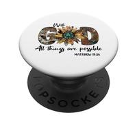 Sunflower with God All Things are Possible for Christian PopSockets PopGrip Adhésif