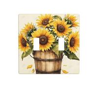 Sunflowers an Old Wooden Bucket Double Gang Toggle Light Cover Wall Plate Switch Decor Standard Size - 11.4 x 11.4 cm