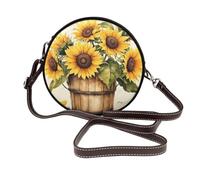 Sunflowers An Old Wooden Bucket Women Round Crossbody Bags Leather Sling Bag Purse