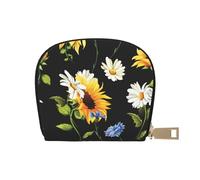 Sunflowers Camomille Femmes Cuir PU Shell Card Bag Credit Card Clip Leather Zipper Wallet Coin Purse Storage Bag, blanc, Taille unique
