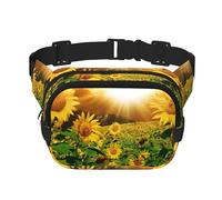 Sunflowers Under Clouds Sac banane carré double couche avec impression intégrale, tissu sergé durable, sac banane multi-poches pour sports de plein air, voyage