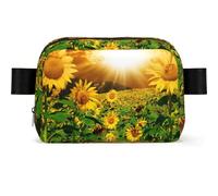 Sunflowers Under Clouds Sac banane carré tendance avec impression, tissu sergé résistant à l'eau, sac de poitrine ou sac ceinture, sangle réglable 65-120 cm pour homme et femme