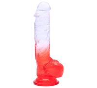Sunfo - godemiché ventouse avec testicules - 21cm (transparent-rouge)