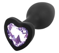 Sunfo - plug anal en silicone avec bijou cœur - noir et violet
