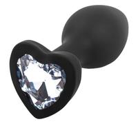 Sunfo - plug anal en silicone avec pierre cœur - noir et blanc