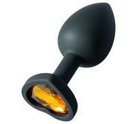 Sunfo - plug anal en silicone avec pierre dorée en forme de cœur (noir)