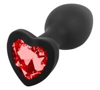 Sunfo - Plug anal en silicone avec pierre rouge en forme de cœur (noir)