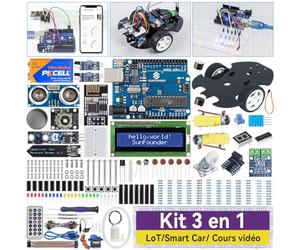 SunFounder Kit Ultime Compatible avec Arduino UNO IDE Scratch,3 en 1 IoT/Voiture Intelligente/Kit de Base,Tutoriels en Ligne,Cours Vidéo en Anglais,192 Pièces,87 Projets,pour Adulte et Adolescent