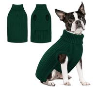 SUNFURA Pull pour chien de taille moyenne comme un garçon, chaud et doux pour l'automne et l'hiver à col roulé de couleur unie pour carlin, yorkshire, Boston Terrier, vert, taille M