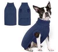 SUNFURA Pull pour chien de taille moyenne comme un garçon, chaud et doux pour l'automne et l'hiver - Couleur unie à col roulé - Vêtements pour carlin, yorkshire, Boston Terrier, gris bleuté, taille M