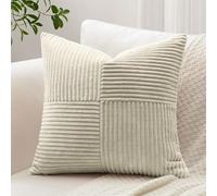 Sungeek Lot de 1 housse de coussin décoratif carré en velours côtelé uni et doux, à rayures avec motif de croix et patchwork pour canapé, lit, terrasse, 40 x 40 cm, taupe neutre