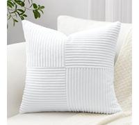 Sungeek Lot de 1 housse de coussin décoratif, taie d'oreiller carrée en velours côtelé doux, texturé avec motif de croix et patchwork uni pour canapé, lit, terrasse, 60 x 60 cm, blanc
