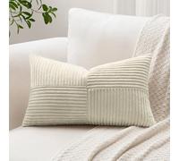 Sungeek Lot de 1 housse de coussin décoratif, taie d'oreiller lombaire douce en velours côtelé uni à rayures avec motif de croix et patchwork pour canapé, lit, terrasse, 30 x 50 cm, taupe neutre