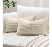 Sungeek Lot de 2 housses de coussin décoratif, taies d'oreiller décoratives en velours côtelé doux, texturé avec motif de croix en patchwork uni, pour canapé, lit, terrasse, 40 x 60 cm, taupe neutre