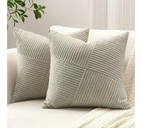 Sungeek Lot de 2 housses de coussin décoratives carrées douces en velours côtelé uni et texturé à rayures pour canapé, lit, canapé, taupe neutre - 45 x 45 cm