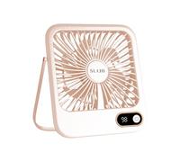 Sungive Ventilateur de bureau mini rechargeable,puissant et silencieux,charge Type-C,5 vitesses,réglage angulaire,lumière LED,indicateur de batterie,idéal pour prévenir les coups de chaleur.(Rose)