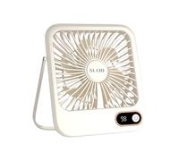 Sungive Ventilateur de bureau mini rechargeable,puissant et silencieux,charge Type-C,5 vitesses,réglage angulaire,lumière LED,indicateur de batterie,idéal pour prévenir les coups de chaleur.(Beige)