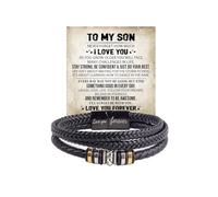 sunglnl Bracelet en cuir fait à la main avec inscription « To My Son Grandson » de la part de maman et grand-mère, nœud infini « Love You Forever » - Bracelet manchette en cuir tressé pour homme
