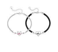 sunglnl Lot de 2 bracelets assortis en cuivre pour couple BF et GF avec strass et battement de cœur - Argent noir - Cadeau pour elle et lui, Large, Cuivre, Pas de gemme