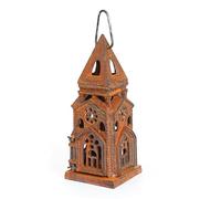 Sungmor Bougeoir en fonte en forme d'église - Thème gothique vintage - Lanterne suspendue en métal rustique pour contenir des bougies chauffe-plat, des guirlandes lumineuses LED ou des bougies sans