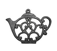 Sungmor Dessous de plat en fonte robuste et antirouille pour table de cuisine ou de salle à manger, 20,1 x 15,2 cm avec joli motif théière vintage Noir