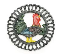 Sungmor Dessous de plat en fonte robuste pour table de cuisine ou de salle à manger, 19,1 x 19,1 cm - Rond avec joli motif de coq vintage