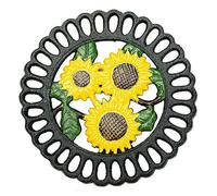 Sungmor Dessous de plat en fonte robuste pour table de cuisine ou de salle à manger, 19,1 x 19,1 cm - Rond avec joli motif de tournesol vintage