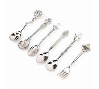 SUNGOOYUE 6PCS / Set Set Vintage Zink Ally Coffee Spoon Ensemble, Vaisselle Pratique pour Mélanger et Remuer du Matériel, adapté à L'utilisation à la Maison et pour le Bar (Argent (poignée de la