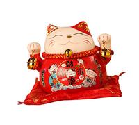 SUNGOOYUE Banque de Pièces de Chat Porte-Bonheur, Pot D'économie d'argent en Céramique de 4,5 Pouces avec Un Savoir-Faire Exquis, pour Cadeau de Décoration de Voiture de Bureau à (Rouge)