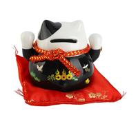 SUNGOOYUE Banque de Pièces de Chat Porte-Bonheur, Pot D'économie d'argent en Céramique de 4,5 Pouces avec Un Savoir-Faire Exquis, pour Cadeau de Décoration de Voiture de Bureau à (Black)