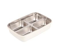 SUNGOOYUE Boîte à Déjeuner, Boîte de Scellage Alimentaire en Acier Inoxydable avec 4 Compartiments, Couvercles étanches, Support de Repas de Contrôle des Portions, Récipient Portable de Grande (WHITE)