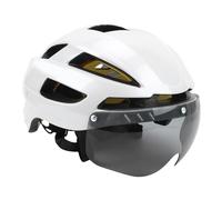 SUNGOOYUE Casque de Vélo avec Casque de Cyclisme Technologique avec Circonférence de Tête Réglable à la Lumière LED jusqu'à 65 Cm de Lunettes Intégrées pour Le Vélo de Route de Montagne (White)