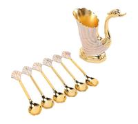 SUNGOOYUE Ensemble de Petits Supports de Cuillères à café Ensemble de Supports de Cuillères à café Base de Cygne en Alliage d'or avec 6 pour la Barre de Desserts de thé de l'après-midi, Poids de