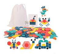 SUNGOOYUE Ensemble de Puzzle en Forme de Bois, 180 Blocs en Bois Naturel, Jouet éducatif Montessori pour Enfants de 3 Ans et Plus, Activités d'apprentissage Engageantes Inspirées de 24 Cartes à