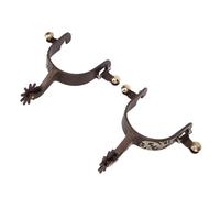SUNGOOYUE Équipement d'éperons de Cheval Éperons de Cowboy en Bronze Vintage avec Sangles en Cuir Véritable Acier à Faible Teneur en Carbone Équipement Rotatif 80 X 80 Mm pour Cavaliers équestres