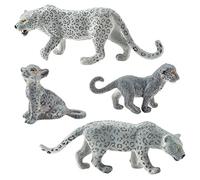 SUNGOOYUE Figurine de Léopard des Neiges 4 Pièces, Modèle d'animaux Sauvages Miniatures Réalistes en PVC, avec Texture Claire, pour Collection d'enfants, Décoration D'intérieur (4 modèle léopard)