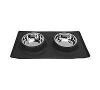 SUNGOOYUE Gamelles pour Chien avec Tapis en Silicone Antidérapant, Double Gamelle pour Animaux Domestiques, en Acier Inoxydable, 14 Cm, Double Gamelle Pliable, Ensemble d'alimentation Pliable pour