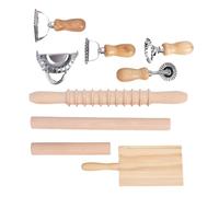 SUNGOOYUE Kit de Fabrication de Pâtes, Ensemble de 9 Pièces de Machine à Gnocchis avec Rouleaux en Bois, Emporte-pièces en Acier Inoxydable, Tampon à Raviolis et Planche pour Pâtes