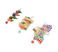 SUNGOOYUE Lot de 3 Jouets à Mâcher pour Oiseaux avec Boules de Rotin en Coque de Maïs et Morceaux de Bambou de 9,4 à 10,2 Pouces, Jouets pour Perruches, Inséparables, Conures