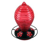 SUNGOOYUE Mangeoire à Nectar, Style Douve Détachable, pour Oiseaux (Rouge) | 33 oz avec 5 ports d\'alimentation de fleurs, conception en verre suspendu avec crochet en S en métal pour patio de jardin