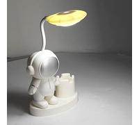 SUNGOOYUE Petite Lampe de Bureau en Forme D'astronaute, Lampe de Bureau Rechargeable avec Porte-Stylo Taille-Crayon Veilleuse pour Dortoir Chambre (Blanc)