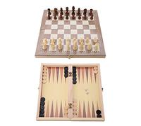 SUNGOOYUE Portable 3-en-1 en Bois Chess Chess Backgammon Jouet, Planche de Pliage Légère avec Matériau en Bois de qualité Supérieure, Backgammon d'échecs en de Luxe Ensemble pour Enfants Adultes