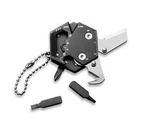 SUNGOOYUE Porte-Clés Multifonction Hexagonal, Outil de Poche Portable 6 en 1 en Acier Inoxydable avec Règle, Décapsuleur et clé Hexagonale, Idéal pour la Randonnée, le Camping et les (COLOR)