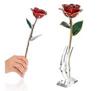 SUNGOOYUE Rose Plaquée Or doré, Rose Plaquée Or | Rose préservée de luxe avec base pour la décoration de la maison, plaqué or éternel 24 carats, revêtement en résine