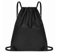 SUNGOOYUE Sac à Cordon, pavé de Tissu Oxford Draw String Sack avec Poche Zip pour Sports de Sports, Yoga, Camping, Randonnée (BLACK)