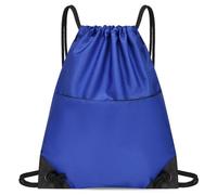 SUNGOOYUE Sac à Cordon, pavé de Tissu Oxford Draw String Sack avec Poche Zip pour Sports de Sports, Yoga, Camping, Randonnée (bleu royal)
